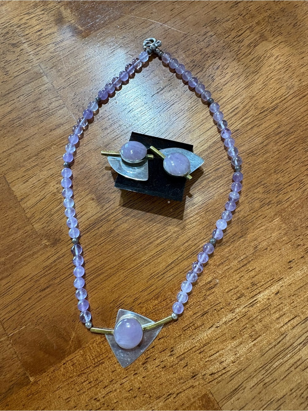 Handcrafted amethyst Lavender Bead Necklace and Earrings Set 925 silver